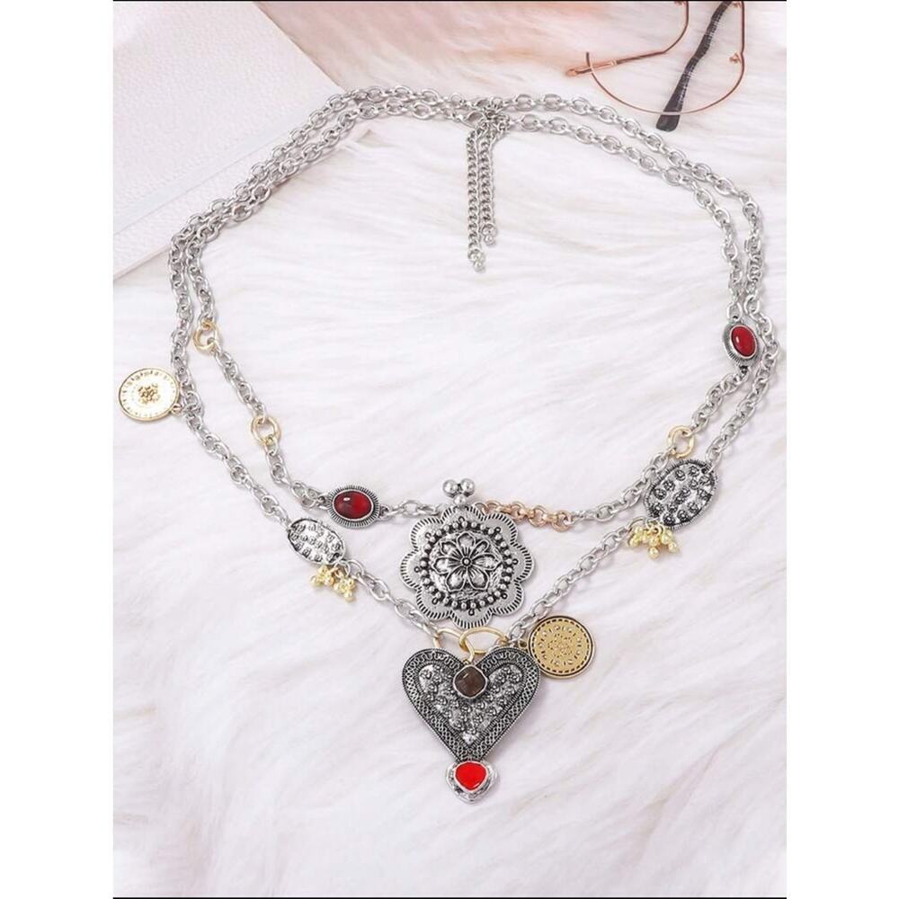 Stainless Steel Vintage Western Heart Statement Necklace Boho Cowgirl Chic - Picture 8 of 9
